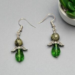 Green Sepentine Angel Wing Earrings